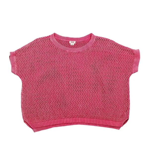 Mossimo Magenta Short Cap Sleeve Open Weave Knit Sweater Short Sleeve Size Large - Picture 1 of 9